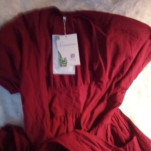 Dark Red Wrap Dress with Black lace up heel ankle boots